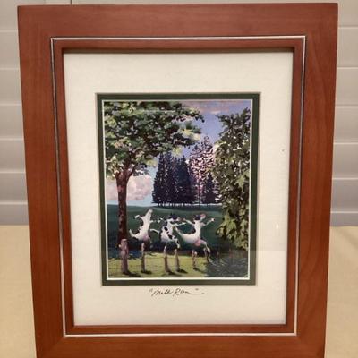 MMS142 Framed & Matted Picture Of Spotted Cows By Peggy Chun 