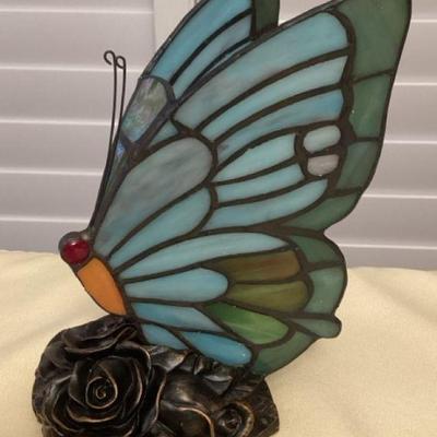 MMS110 Tiffany Style Butterfly Light Blue Slag Glass Table Lamp New