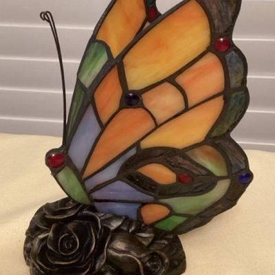 MMS111 Tiffany Style Butterfly Orange Slag Glass Table Lamp New