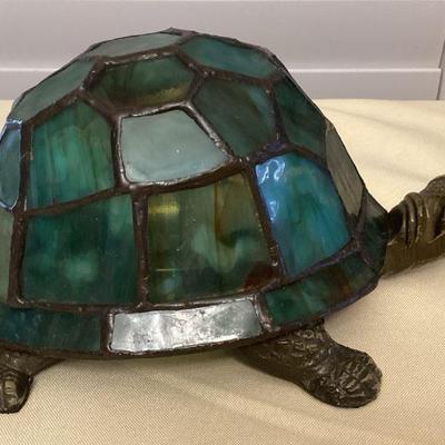 MMS112 Blue Green Slag Glass Tiffany Style Turtle Table Lamp New