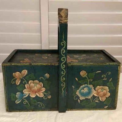 MMS200 Vintage Chinese Hand Painted Wooden Wedding Basket