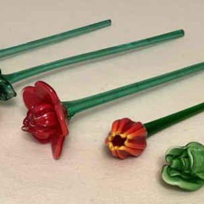MMS242 Five Blown Glass Long Stemmed Flowers