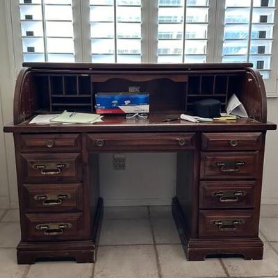 Wooden roll-top desk
