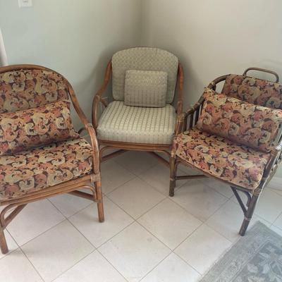 3 Vintage MCM Woven Cane Chairs 