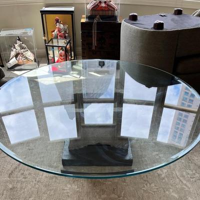 58” Glass Top With Stone Base