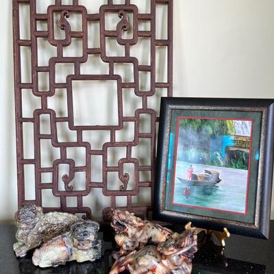 2 Fu Dog Sculptures, Oil Painting By Rockwood