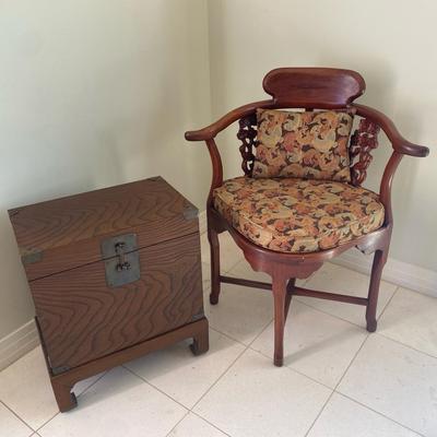 Antique Asian Woven Wood Chair And Chest