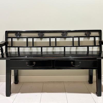 Black Lacquer Chinese Bench With Drawer