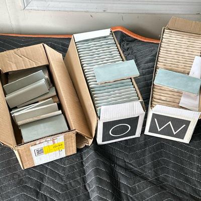 (2pc) Boxes Spanish Tiles | Made in Spain, two boxes appearing to be full of mostly full. Dimensions: h. 2-7/16 x w. 4-15/16 in (ea. tile)
