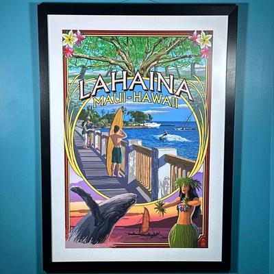 Lantern Press Hawaiian Print | Black framed Lahaina Maui-Hawaii print. Dimensions: h. 43.5 x w. 32 in
