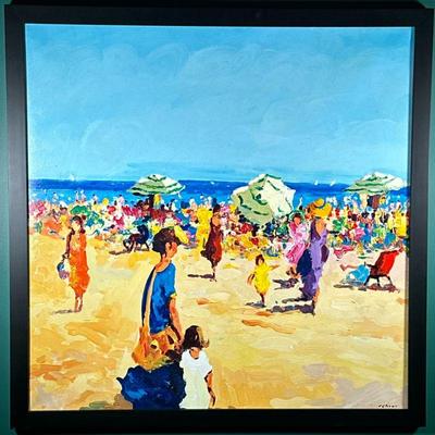 AGOSTINO VERONI (Italian, 20th/21st Century) | Spiaggia d'Estate (Beach in Summer) Sight 35 x 35 in. Signed lower right, titled and...