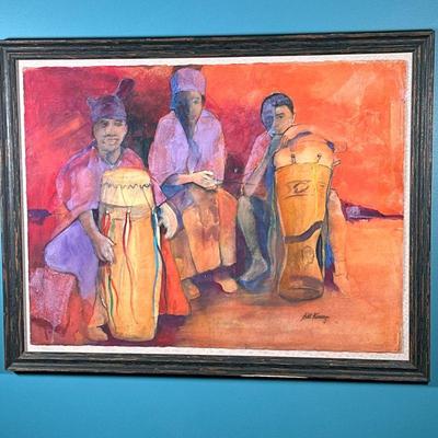 Bill Kinsey (American 20th Century), Watercolor | Three men with drums Wateroclor on paper Signed lower right Dimensions: h. 26.5 x w....