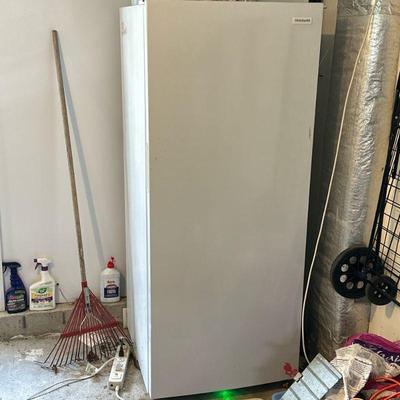 Frigidaire Upright Freezer | 16 cu. ft. Auto Defrost upright freezer, Model No. FFFU16F2VW. Dimensions: h. 67.5 x w. 27.75 x d. 28.75 in
