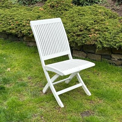 Folding Outdoor Patio Chair | Wooden folding outdoor chair, painted white. Dimensions: h. 37 x w. 18 x d. 28 in
