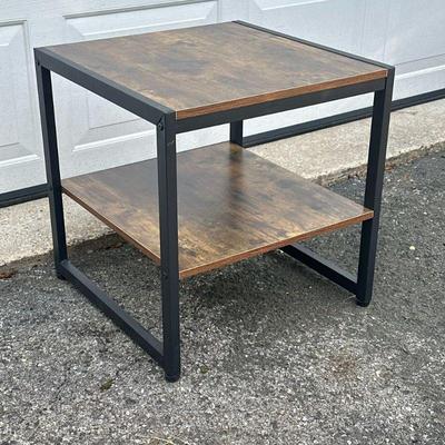 WOOD SIDE TABLE | Small wood side table with 2 open wood shelves. Dimensions: h. 20.5 x w. 20 x l. 20 in
