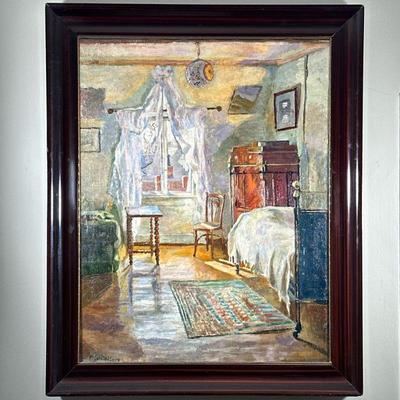 FRIDA SCHIOLDBORG (Norwegian, 1885-1926) IMPRESSIONIST SCENE | Interior Scene Oil on canvas signed lower left sight 35.25 x 27.25 in....