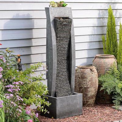 Sunlinua Freestanding Outdoor Waterfall | Decorative outdoor garden water fountain, Item No. SL3054. Dimensions: h. 52 x w. 13.75 x d. 19...