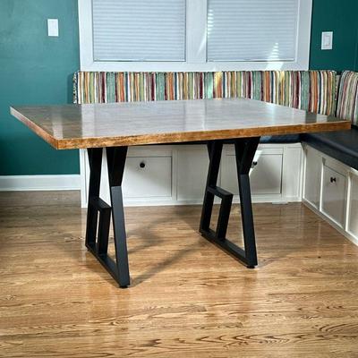 Modern Dining Table | Kitchen breakfast table with solid wood top over contemporary geometric metal base Dimensions: h. 30 x w. 42 x l....