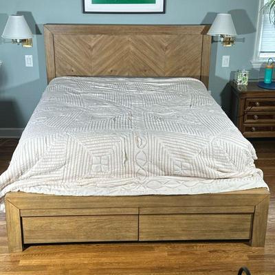 Playa Platform Storage Bed Frame | Playa Queen platform storage bed having two drawers at the food of the bed, with chevron patterned...