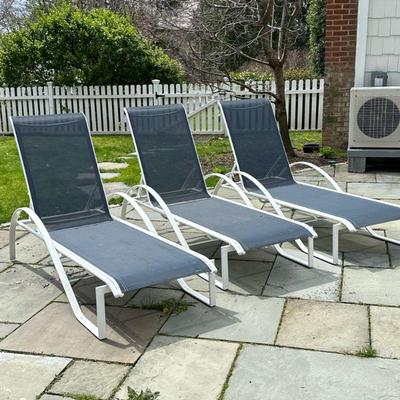 (3pc) Outdoor Lounge Chairs | Set of 3 reclining outdoor loungers with adjustable back and curved metal arms Dimensions: h. 38 x w. 28 x...