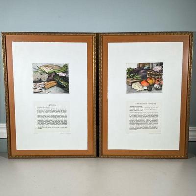 (2pc) SIGNED ITALIAN RECIPE PRINTS | “Le Melanzane alla Parmigiana” and “La Ribollita” recipe prints. Signed lower right and numbered...