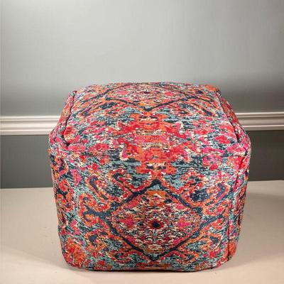 Ottoman Cushion | Upholstered patterned pouf footrest Dimensions: h. 15 x w. 19 x d. 19 in
