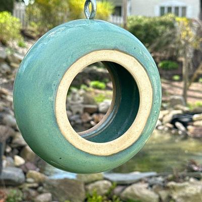 CERAMIC BIRD FEEDER | Ceramic circular bird feeder Dimensions: w. 3 x dia. 6.75 in.
