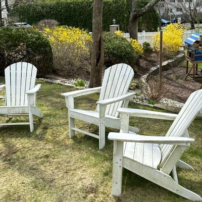 (3pc) COMPOSITION Outdoor Adirondack Chairs | Set of 3 composition outdoor Adirondack chairs Dimensions: h. 37.25 x w. 31.25 x d. 33.5 in
