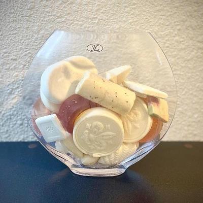 Glass display with soaps