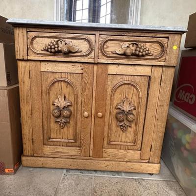 Antique Marble Top Fruit Pull Cabinet