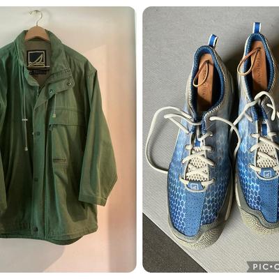 Sperry Green Canvas Coat XXL & Sea Racer Shoes 12M