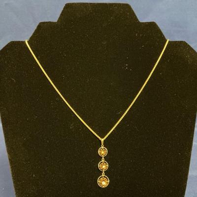 14k Gold Three Drop Pearl Diamond Necklace (6.29 Grams)