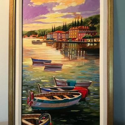 Boats In Twilight By Anatoly Metlan 16x25