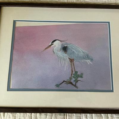 Edie Hopkins "Great Blue Heron on Branch" Watercolor Painting