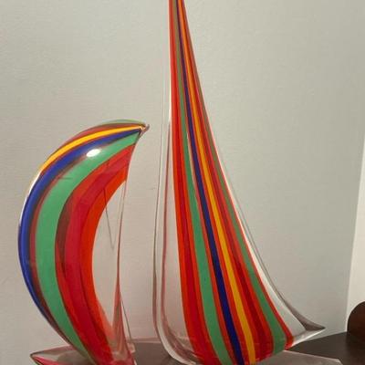 17” Blown Glass Signed Sailboat By Murano With Certificate 