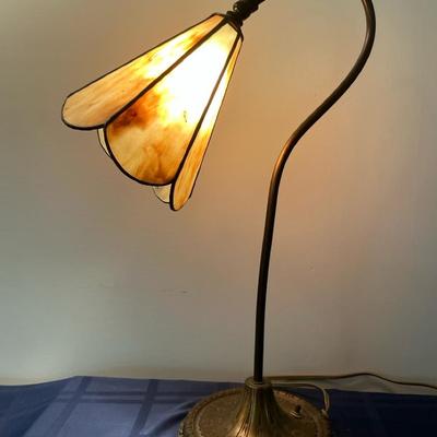 Slag Glass Tulip Lamp With Brass Base 