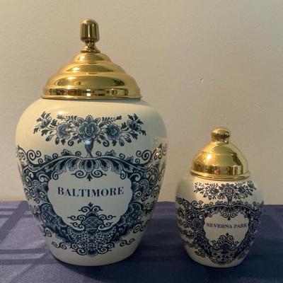 Baltimore And Severna Park Delft Tobacco Jars 