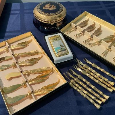 Porcelaine Limoges 22k Design Trinket Appetizer Goods, And Chokin Lighter