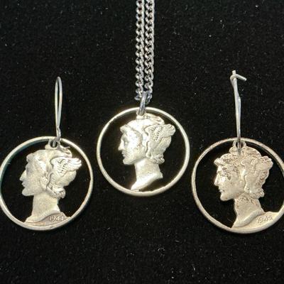 Mercury Silver Dime Necklace & Earring Set 