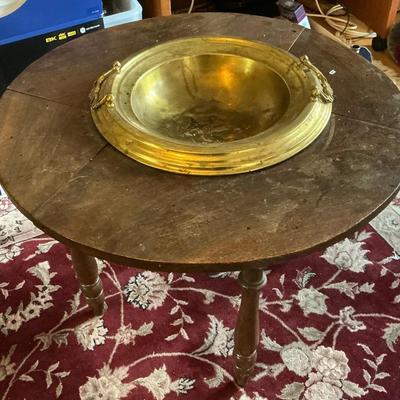 Antique Brass And Wooden Brazier Table 