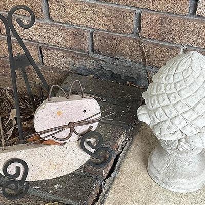 Cement Artichoke And Cat Statues