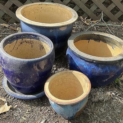 Four Assorted Glazed Ceramic Planter Pots
