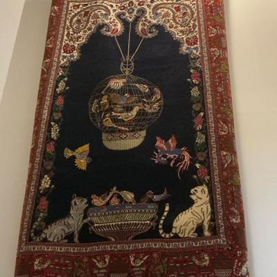 Oriental Cat & Bird Wool Rug