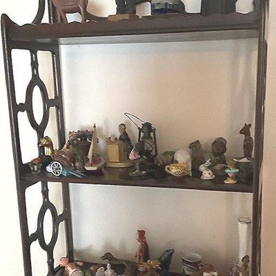3 Tier Wall Wood Shelf Full Of Knick-Knacks 19” X 15”