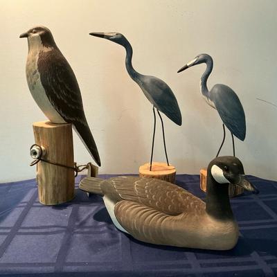 Signed Hand Painted Decoys, Herron And Osprey 