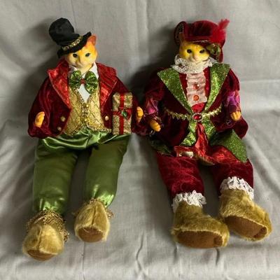 2 Vintage Cat Holiday Shelf Sitters