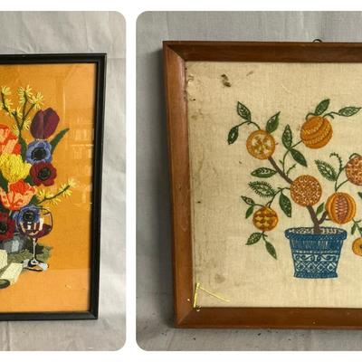 2pcs Vintage Framed Embroidery