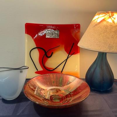 Art Glass Hand Crafted Items Including Lamp 