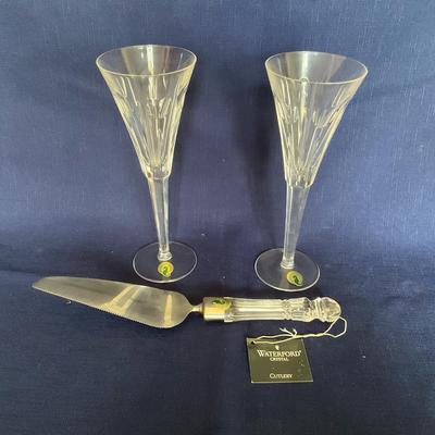 Waterford Cake Server And Two Champagne Flutes NEW