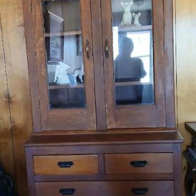 Solid Pine China Cabinet, Mission-Craftsman.. Handmade detailing with dovetail cabinetry. 79"h x 35.75"w x 19.5"d. Asking...